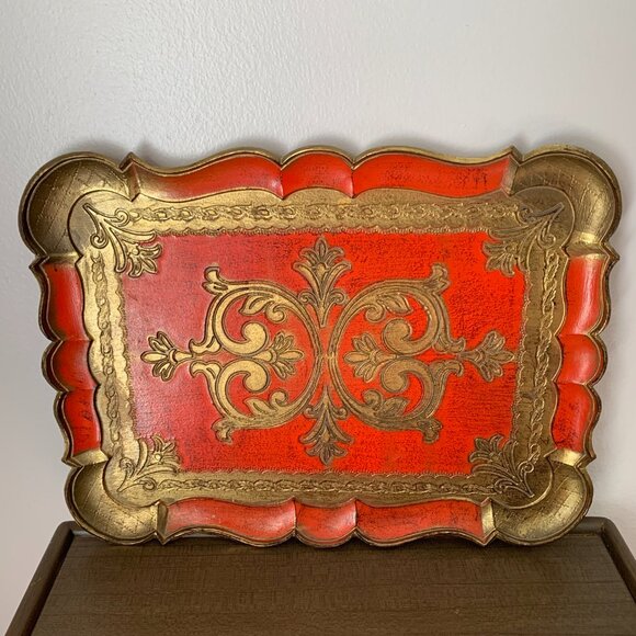 Vintage Other - Beautiful Vintage Hand Carved Gilded Italian Florentine Wooden Decorative Tray